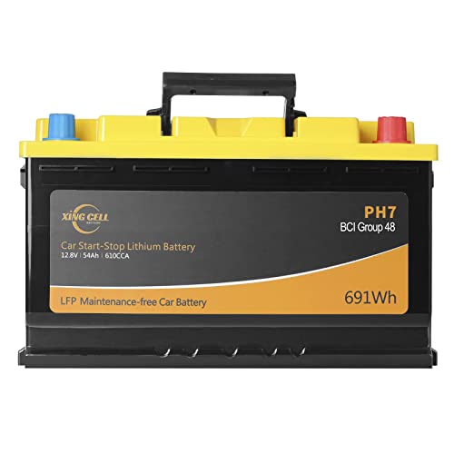 XingCell PH7 Lithium Iron Phosphate (LiFePO4) Deep-cycle Lithium-ion Car Battery - BCI Group 94R, 12V, 54Ah, 610CCA, Built-in BMS, Durable, Lightweight, High-Performance