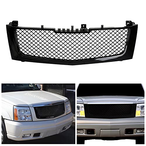 LAFORMO Glossy Black Honeycomb Mesh Hood Grille Compatible with 2002 2003 2004 2005 2006 Cadillac Escalade