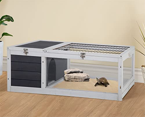 Tortoise House Wooden Turtle Habitat w/Removable Bottom, Large Reptile Cage Indoor Small Animals Habitats for Lizards, Bearded Dragon