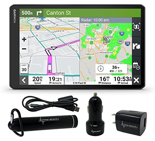 Garmin RV 1095 GPS Navigator, Extra-Large 10in Display in Landscape or Portrait Mode, Custom RV Routing, High-Resolution Birdseye Satellite Imagery and Wearable4U Power Pack Bundle