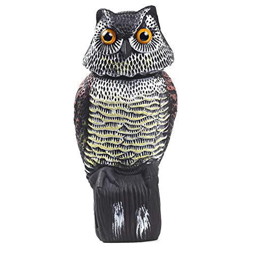 CTREE Owl Decoys to Scare Birds Away with Rotating Head,Natural Enemy Bird Deterrent Realistic Eyes & Waterproof Shape Fake Owl Scarecrow Bird Control