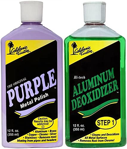 CALIFORNIA CUSTOM Products  Purple Metal Polish + Aluminum Deoxidizer Kit, No Silicone, Body Shop Safe, Great for Aluminum, Brass, Copper, Chrome, Silver, Stainless and Gold, Made in The USA