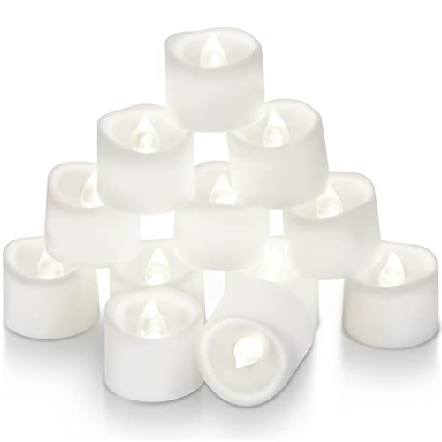 Homemory Flickering Flameless Candles with Timer, Long-Lasting LED Tea Lights with Timer, Fake Electric Battery Votive Candles for Table Centerpieces,Halloween, Christmas, Pure White 12Pcs, No Remote