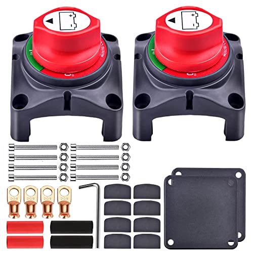 SUNMORN Battery Disconnect Switch, 2 Pack Battery Disconnect Switch 12V 48V, Marine Battery Switch, RV Travel Trailer Boat Camper Car, Heavy Duty Waterproof Battery Switch, Lugs Heatshrink (Red) (2)