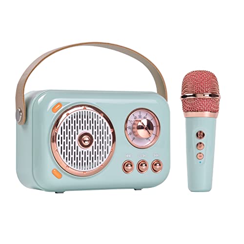 Portable Bluetooth Speaker with Microphone Set,Retro Bluetooth Speaker with Home Karaoke Machine,Portable Handheld Karaoke Mics Speaker Machine for Kids and Adults Home Party Birthday (Blue)