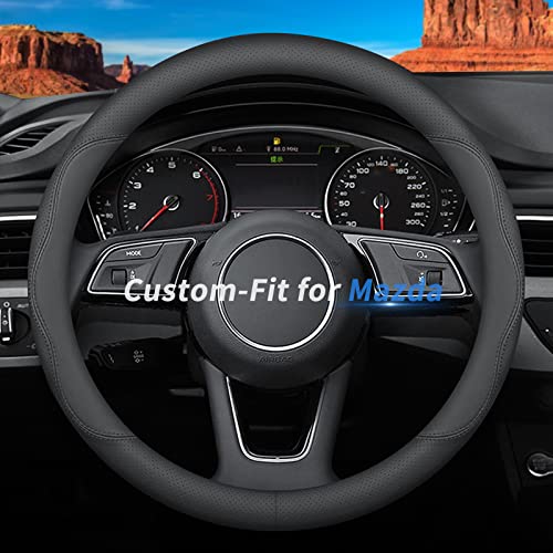 Deer Route Custom-Fit for Mazda Steering Wheel Cover, Premium Leather Car Steering Wheel Cover with Logo, Non-Slip, Breathable, for Mazda Accessories (B-Style,for Mazda)