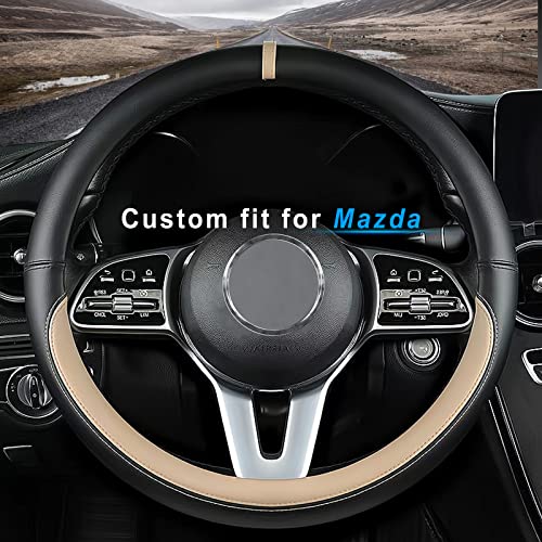 Custom fit for Mazda Car Steering Wheel Cover, Nappa Leather Car Steering Wheel Cover Non-Slip Steering Wheel Cover, Designed for Mazda Interior Accessories (Beige,for Mazda)