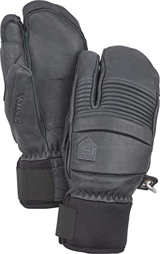 Hestra Mens Ski Gloves: Fall Line Winter Cold Weather Leather 3-Finger Mittens, Grey, 7