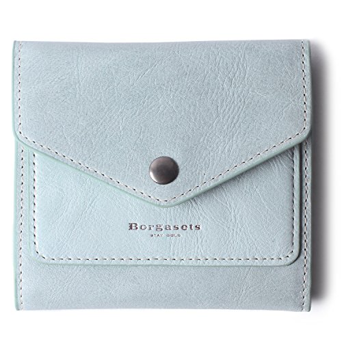 Borgasets Women's RFID Blocking Small Compact Bifold Leather Pocket Wallet Ladies Mini Purse (Ice Blue)