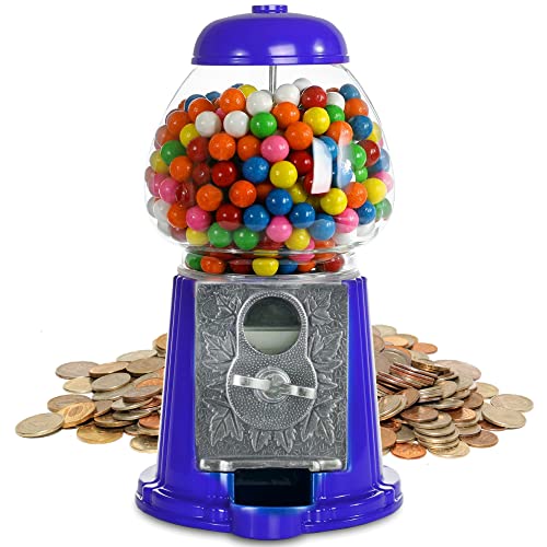 Gumball Machine for Kids 9" - Heavy Duty Metal with Glass - Christmas Antique Style Bubble Gum Machine - Kids Coin Operated Toy Bank for USA Coins - Candy Dispenser - Playo