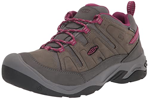 KEEN Women's Circadia Low Height Comfortable Waterproof Hiking Shoes, Steel Grey/Boysenberry, 8