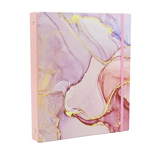 Mini 3 Ring Binder 5.5 x 8.5 in, 1 Inch Binder with Elastic Cord, Fits for Loose Leaf Paper, Sheet Protectors, Recipe Binder, Photo Album Pages, Lightpink Marble Binder