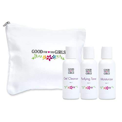 Good For You Girls Three-Step Skincare Kit for Teens, Preteens and Kids who are just starting a skincare regimen, with natural and organic ingredients, All Skin Types, Sulfate Free, Paraben Free, Vegan