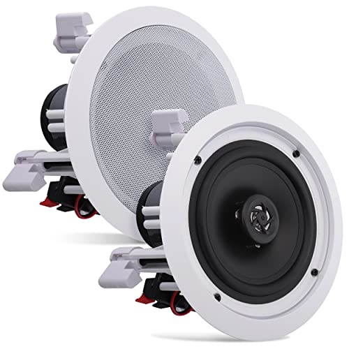 Pyle Pair 6.5 Flush Mount In-wall In-ceiling 2-Way Home Speaker System Spring Loaded Quick Connections Dual Polypropylene Cone Polymer Tweeter Stereo Sound 200 Watts (PDIC1661RD) White