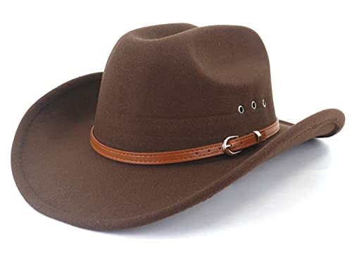 EXVVQOQO Men & Women Western Style Hat Wide Brim Outdoor Fedora Hat Cowboy Cowgirl Hats with Buckle Belt MOSHEN-YZD003 Coffee