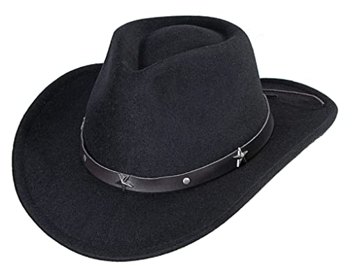 Western Cowboy Hat for Men Women Classic Roll Up Fedora Hat with Buckle Belt (Size:M-L) Black
