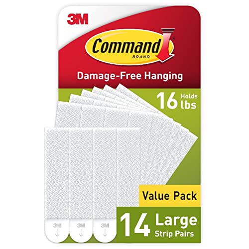 Command Large Picture Hanging Strips, Damage Free Hanging Picture Hangers, No Tools Wall Hanging Strips for Living Spaces, 14 White Adhesive Strip Pairs(28 Command Strips)