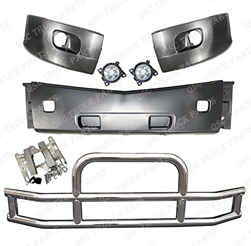 QSC Bumper Middle Left Right Set Fog Light Pairs SS Deer Guard Compatible with Peterbilt 579