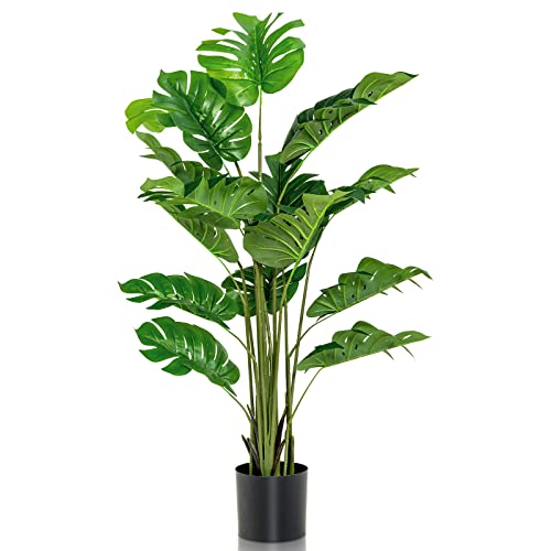 GOFLAME Artificial Monstera Deliciosa Plant, 5ft Potted Faux Tree with 15 Verdant Fake Leaves, Swiss Cheese Plant for Home Decor Indoor, Outdoor, Home, Office, 1 Pack