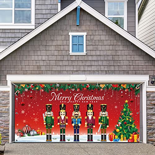 Christmas Nutcracker Garage Door Banner Cover 6 x 13 ft, Extra Large Fabric Soldier Nutcracker Christmas Backdrop Photo Booth Background Yard Sign for Xmas Holiday Winter New Year Eve Party Supplies