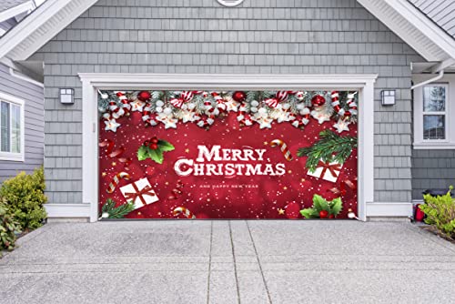 Lordearon Christmas Garage Door Banner Decoration Large Christmas Garage Cover for Indoor Outdoor Holiday Party Supplies, Red Ornaments Backdrop Sign 6X13 FT