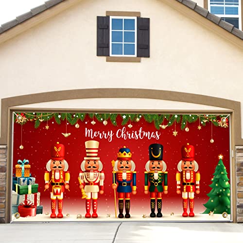 Moukeren Christmas Banner Garage Door Decorations Christmas Backdrop Decoration Winter Large Door Cover Decoration Indoor Outdoor for Christmas Holiday Party Supplies, 6 x 13 ft (Nutcracker)