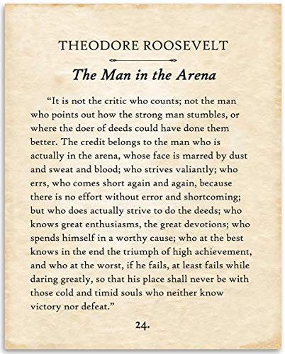Theodore Roosevelt - The Man In The Arena - 11x14 Unframed Typography Book Page Print - Great Inspirational Gift and Decor for History Buffs Under $15