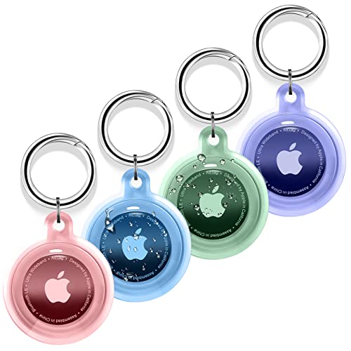 4 Pack Airtag Holder, Airtag case Waterproof Apple Air Tag Case with Keychain, Shockproof & Dustproof Airtag Holders for Pet Tracking, Bags, Kids, Keys, Luggage4 Colors