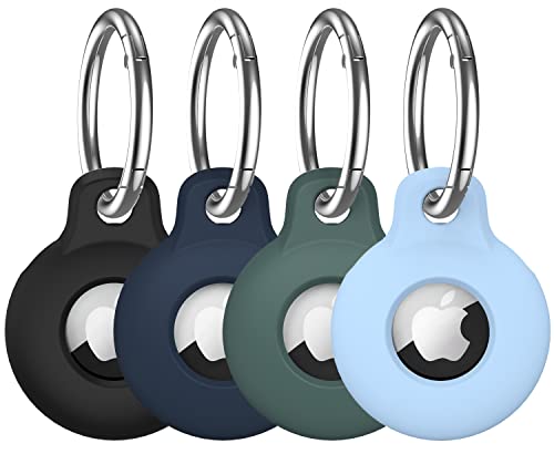 4 Pack Airtag Holder Compatible with AirTag, VAGAWEI Airtag GPS Tracker with Keychain Cover, Multi-Color Protective Silicone Airtag Case Key Ring for Kids, Wallet, Dog Collar, Luggage, Keys and More