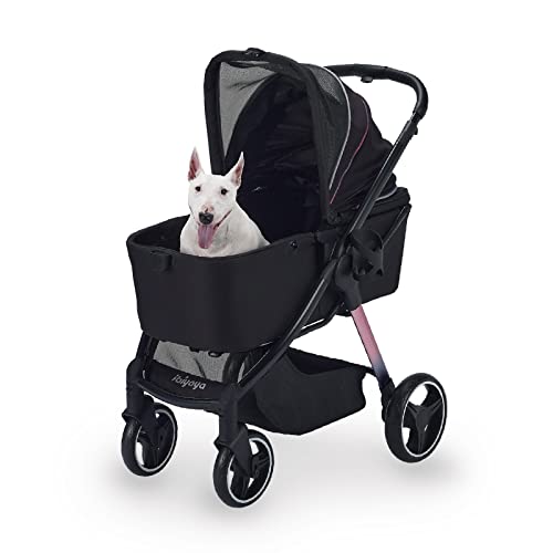 ibiyaya Retro Luxe Pet Stroller for Large Dog, Medium Dogs, Small Dogs, Cats, Multiple Pets - Zipperless Design, Heavy Duty, One-Step Folding Dog Stroller with Adjustable Handle