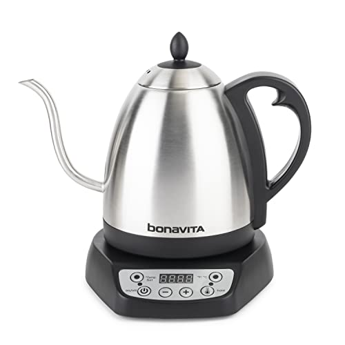 Bonavita 1L Digital Variable Temperature Gooseneck Electric Kettle for Coffee Brew and Tea Precise Pour Control, 6 Preset Temps, Caf or Home Use, 1000 Watt, Stainless Steel