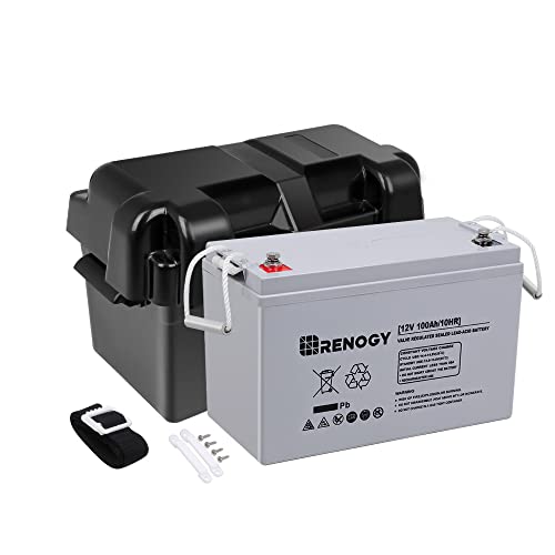 Renogy Deep Cycle AGM 12 Volt 100Ah Battery w/Box, 3% Self-Discharge Rate, 2000A Max Discharge Current, Safe Charge Appliances for RV, Camping, Cabin, Marine and Off-Grid System, Maintenance-Free