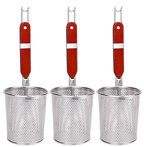 Lawei 3 Packs Mesh Pasta Basket with Wooden Handle Stainless Steel Mesh Spider Strainer for Pasta, Noodles, Dumpling