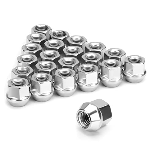 12mmx1.5 Chrome Aftermarket Wheel Lug Nuts, 20 Pcs M12x1.5 Open End Cone Seat Bulge Acorn One-Piece lugnuts 0.83(21mm) Long 3/4(19mm) Hex, Sliver