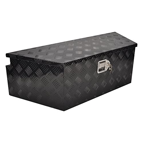 ESRKHOW 39 inch Aluminum Trailer Tongue Box,Heavy Duty Trailer Tool Box,5 Bar Tread Trailer Storage Box with Lock and 2 Keys for Trailer, ATV,RV,Truck Bed,39"X16.5"X12",3.43Cu.Ft,Black