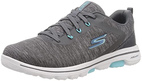 Skechers Women's Go Walk 5 Arch Fit Golf Shoe Sneaker, Gray/Pink, 7.5