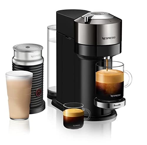 Nespresso Vertuo Next Deluxe Coffee and Espresso Maker by DeLonghi, Pure Chrome with Aeroccino Milk Frother,1.1 liter , Black