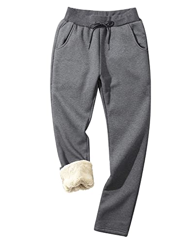 Flygo Womens Sherpa Lined Athletic Sweatpants Winter Active Joggers Fleece Pants(02 Grey-M)