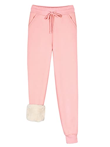 REORIA Womens Winter Warm Pants Thick Sherpa Lined Athletic Jogger Drawstring Fleece Lined Sweatpants with Pockets Pink X-Large