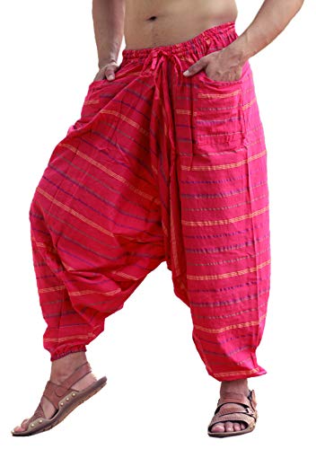SARJANA HANDICRAFTS Men's Cotton Harem Genie Dance Yoga Alibaba Hippie Pants (Free Size, Pink)