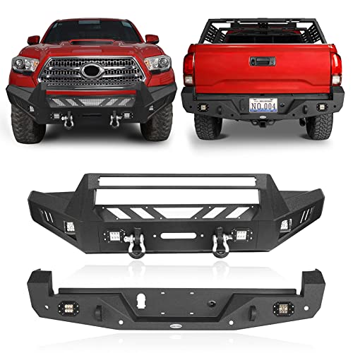 Hooke Road Tacoma Front Bumper & Rear Bumper w/D-Rings Winch Plate & LED Lights for 2016-2023 Toyota Tacoma 3rd Gen