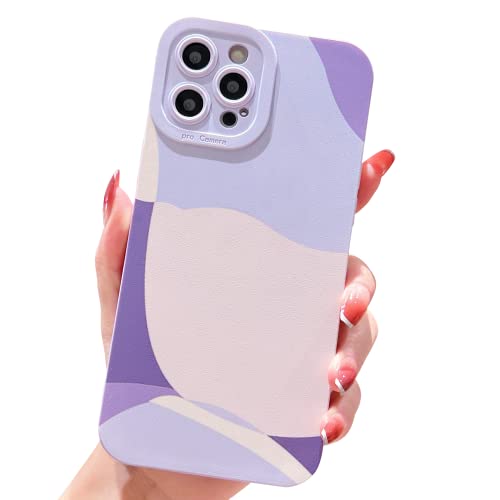 YKCZL Compatible with iPhone 12 Pro Max Case 6.7 Inch, Cute Painted Art Full Camera Lens Protective Slim Soft Shockproof Phone Case for Women Girl-Purple