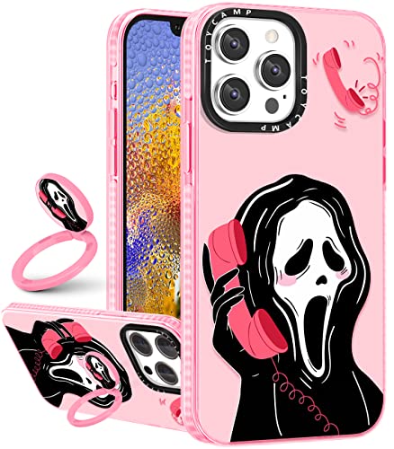 Toycamp for iPhone 12 Pro Max Case with Ring Kickstand, Cute Design for Women Girls Girly Boys Skeleton Skull Cartoon Print Case Cover for iPhone 12 Pro Max (6.7 Inch), Pink