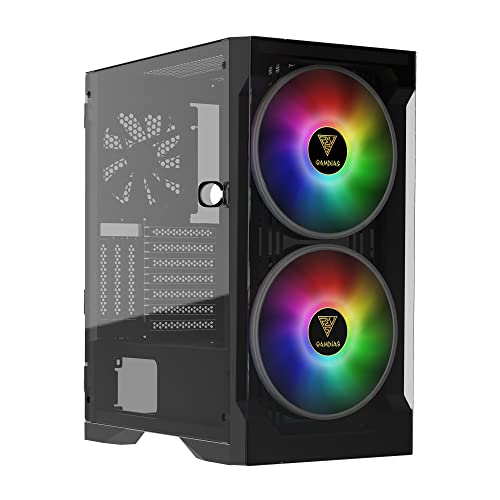 GAMDIAS ATX Mid Tower Gaming Computer Case for Desktops and PC, 2X 200MM ARGB LED Lighting Case Fans Sync with Motherboard, Side and Front Tempered Glass, Aesthetics and Stylish Design