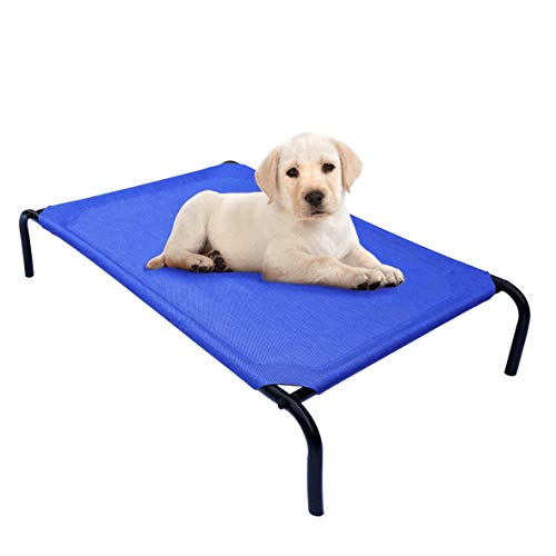PHYEX Heavy Duty Steel-Framed Portable Elevated Pet Bed, Elevated Cooling Pet Cot, 33" L x 19" W x 7.5" H(S, Blue)