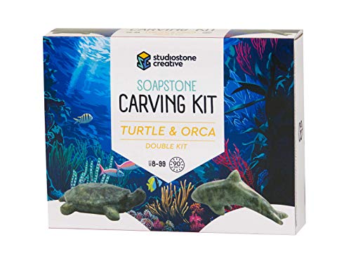 STUDIOSTONE CREATIVE Turtle and Orca Soapstone Sculpture Stone Carving DIY Arts Crafts Kit Kids Adults