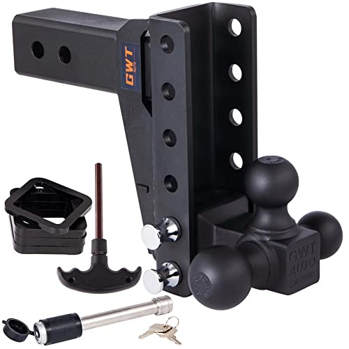 GWTAUTO Adjustable Trailer Hitch, Tri-Ball (1-7/8" x 2" x 2-5/16") Drop Hitch, Fits 2.5-Inch Receiver, 7 Inch Drop Cushioned Hitch ,18500 LBS GTW-Class 3 Tow Hitch for Heavy Duty Truck, Solid Mount