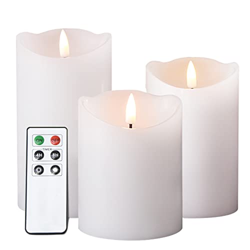 Girimax White Flameless Pillar Candles with Remote, Real Wax Flickering Battery Operated LED Candles  3" H 4" 5" 6"