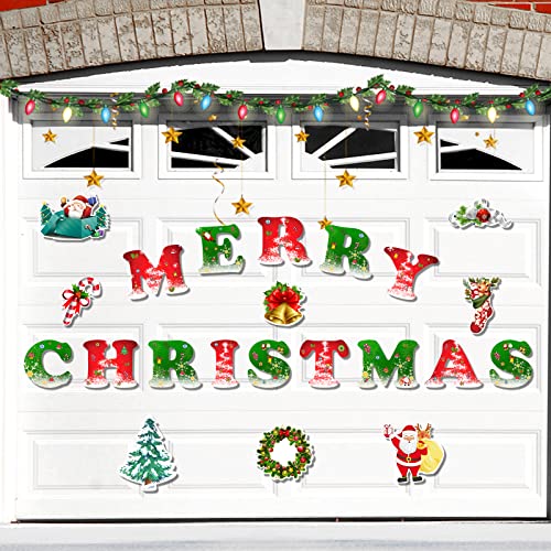 Christmas Decorations for Garage Door Magnets - 23 Pcs Merry Christmas Magnets, Cute Santa Claus, Christmas Tree, Wreath, Ring Bells Magnets for Xmas Garage Door Refrigerator Car Outdoor Indoor Decor