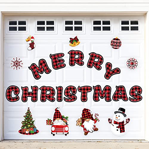Large Christmas Garage Door Decorations Magnets - Merry Xmas Gnome Snowman Tree Snowflakes Holiday Refrigerator Fridge Kitchen Decor